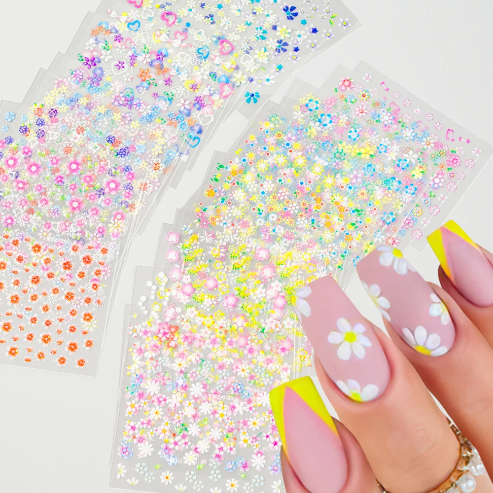 24/30/50pcs 3D Floral Designs Nail Stickers Set ColorfulDaisy Flower Abstract Butterfly Leaves Image Decal Slider Decoration