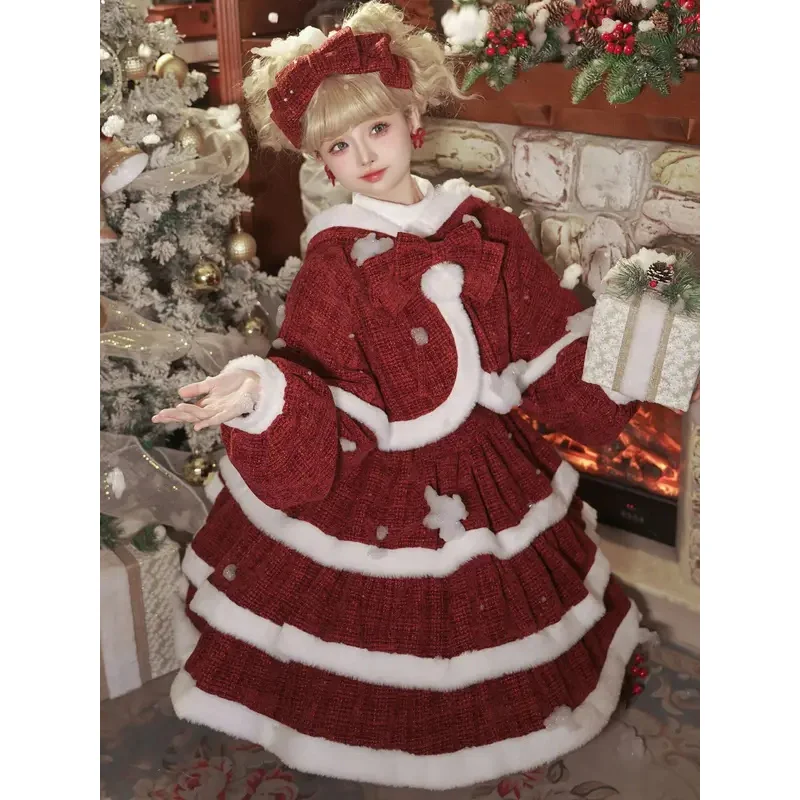 Nuevo vestido original de Navidad lolita capa Año Nuevo rojo dulce lindo Lolita precioso conjunto de vestido elegante
