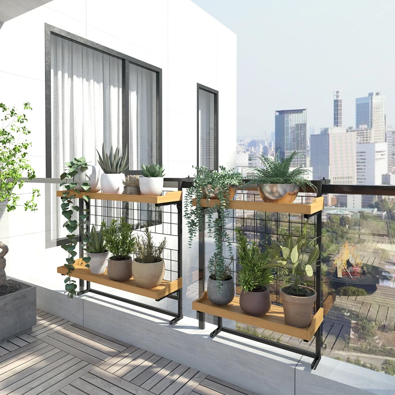 Vertical Hanging Planter Balcony,Rustproof Railing Flower Holder,Windproof Wall Shelf Succulents Herbs,Outdoor SunproofOrganizer