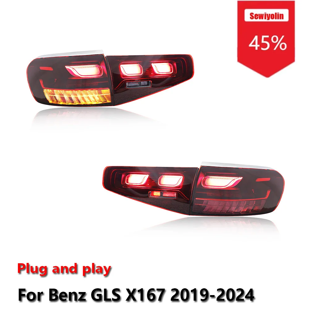 

Sewiyolin автомобильный светодиодный задний фонарь аксессуары для Benz GLS X167 2019-2024 GLS450 DRL тормозной указатель поворота Plug and Play