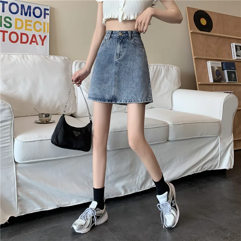 ارتفاع الخصر ألف خط تنورة المرأة الدنيم طالب سليم صالح حجم كبير تنورة Bodycon تنوعا تخفيف بسيط Sle ort تنورة