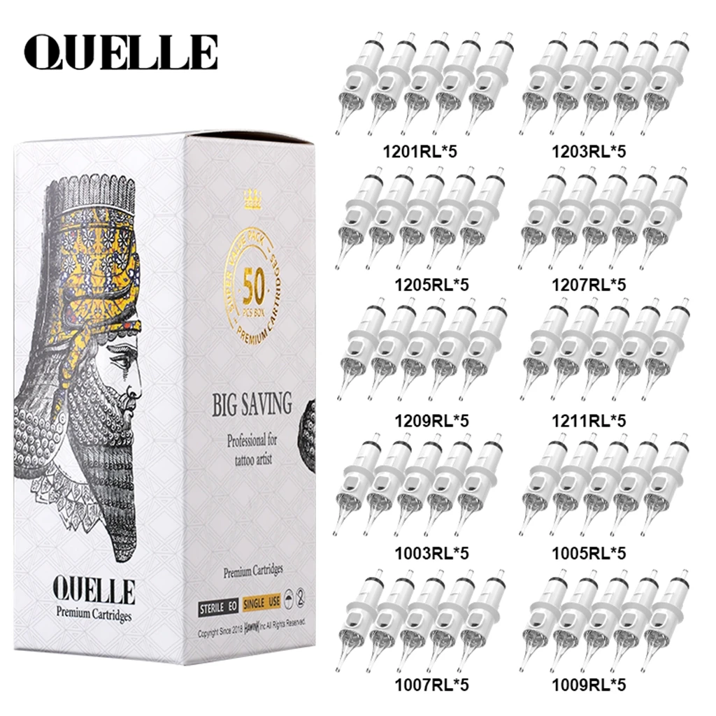 50pcs/Box QUELLE Tattoo Cartridge Needles RL 0.30/0.35mm Disposable Mixed Tattoo Needles Permanent Makeup Body Tattoo Supplies