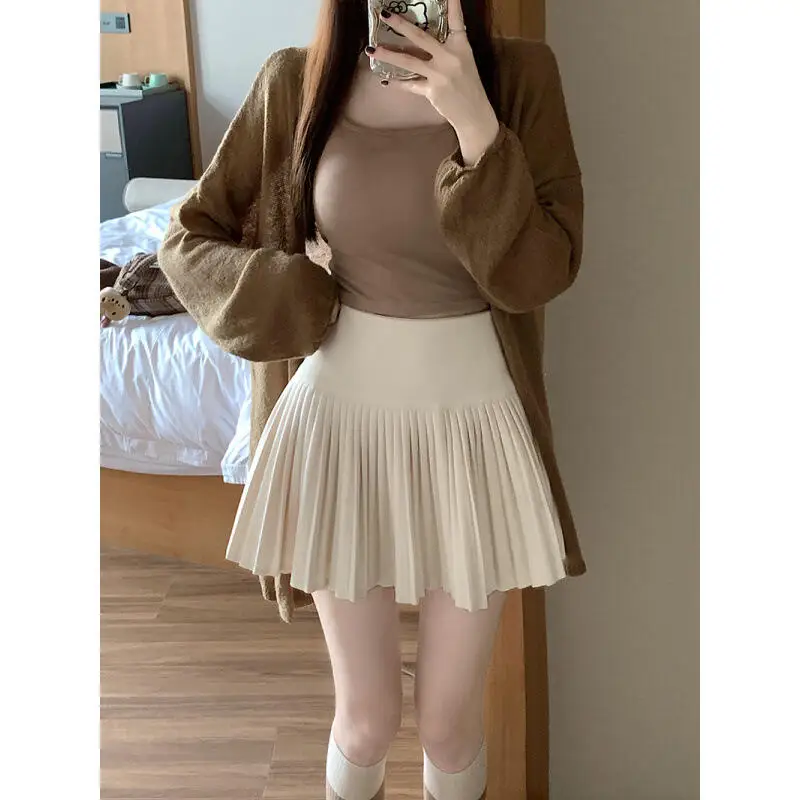 

Зимняя женская короткая юбка с защитой от гардероба, плиссированная юбка с высокой талией, модная темпераментная юбка из шерстяной ткани с характером