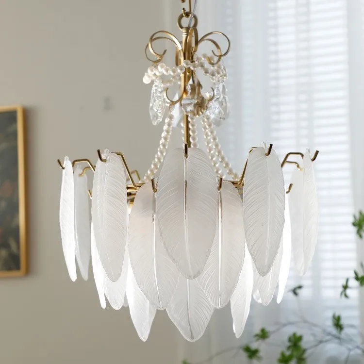 Living room, lamp French, light luxury, crystal, retro, pearl