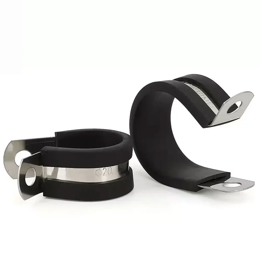 Collier de serrage de tuyau de Type R doublé de caoutchouc en acier inoxydable 304, accessoires de quincaillerie électrique, Installation de câbles, fixation de fil