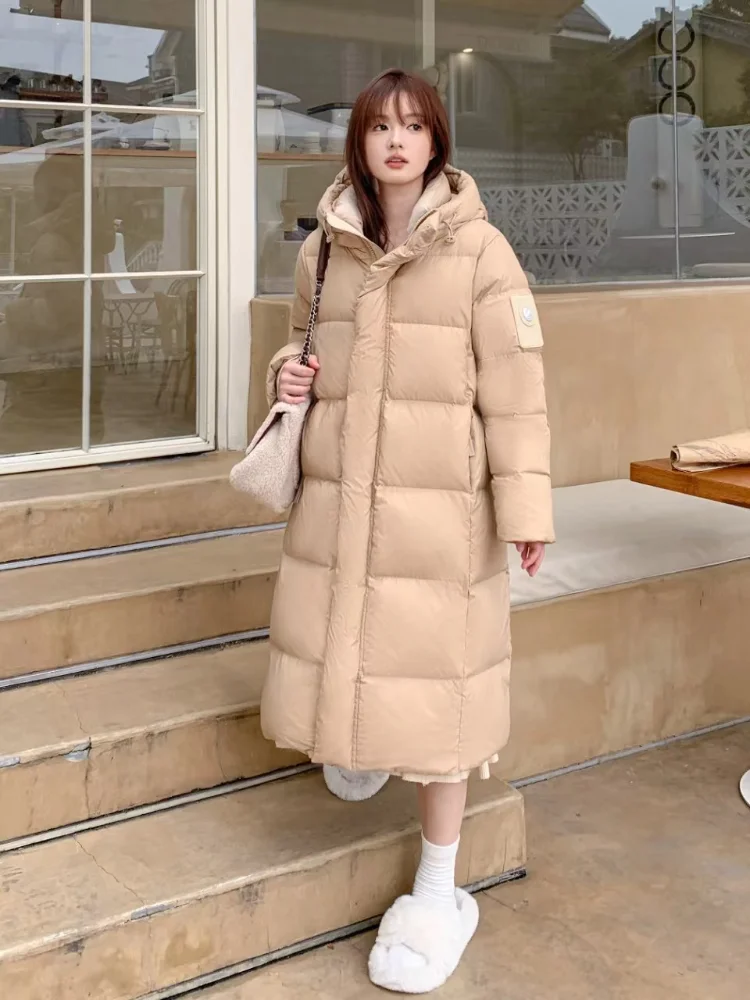 Women's Winter Puffer Coats, Korean Casual Loose Hooded Parker, White Goose Down, Thickened Warm Outerwears, New, 2024