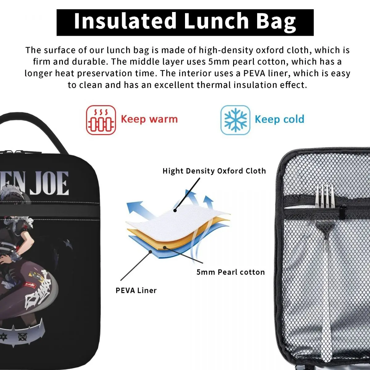 Ellen Joe-Zenless Zona Zero Merch Isolado Lunch Bag, Travel Storage Food Boxes, refrigerador térmico portátil