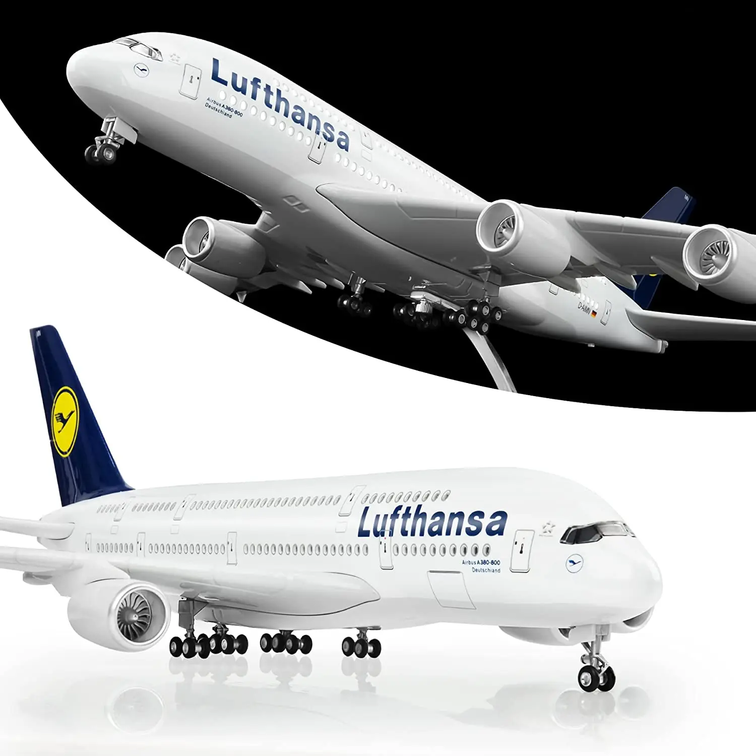 1:160 Scale Large Model Airplane Lufthansa 380 Plane Models Diecast Airplanes with LED Light for Collection or Gift