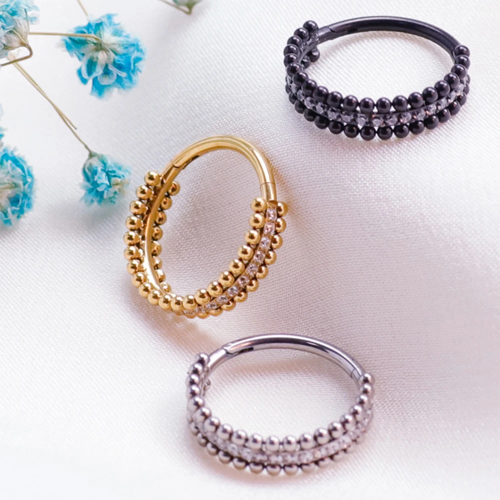 ASTM F136 Titanium Side beads Set Nose Ring Circle Cubic Hinged segment Zircon Cartilage Tragus Piercing Conch 6/8/10/12mm Hoops