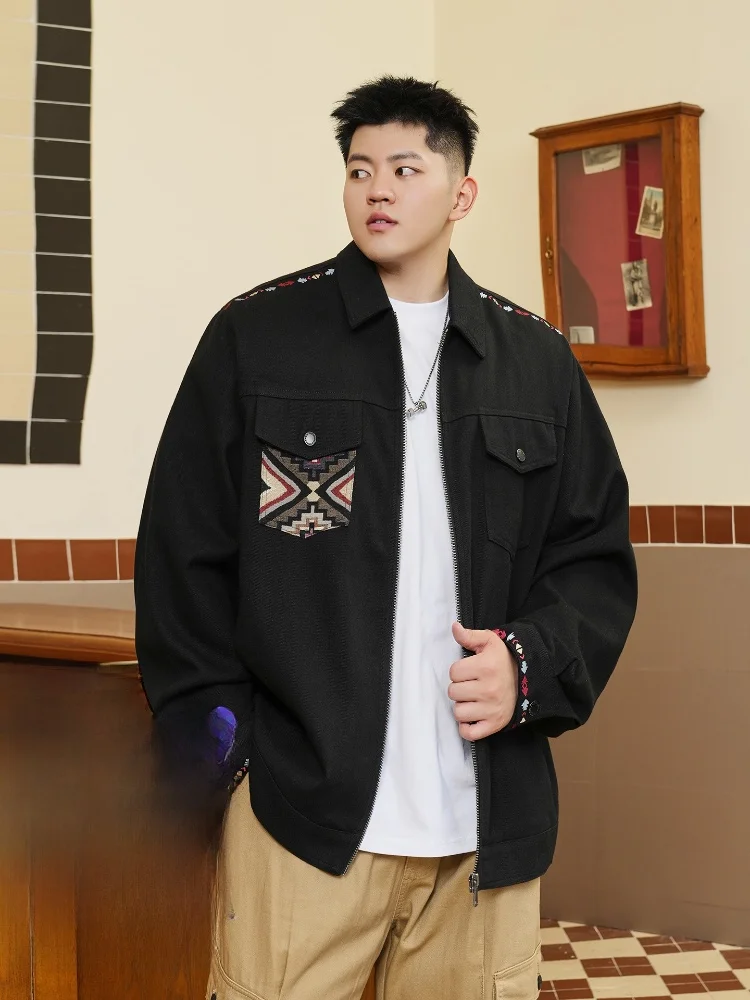 

Loose Fit plus Size Men's Jaet the Pang Trendy Brand Autumn Outerwear Ethnic Sle Collar Zipper Closure Long Sve Coat