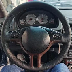 Protector para volante de coche para BMW E39 E46 325i E53 X5 cuero de microfibra envoltura para volante de coche negro