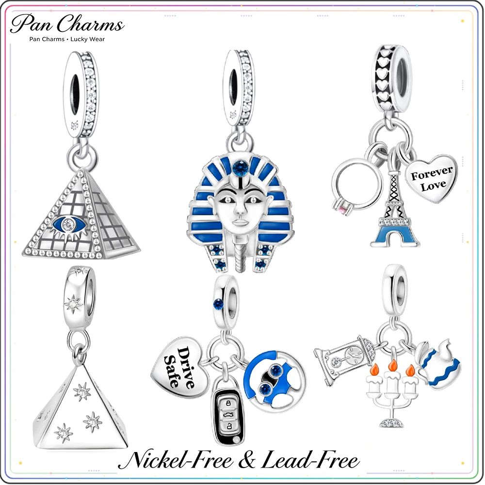 Pan Charms Pyramid Sphinx Eiffel Tower Landmark Pendant Fit Original Bracelet Jewelry DIY World Travel Gift for Her Birthday/Him