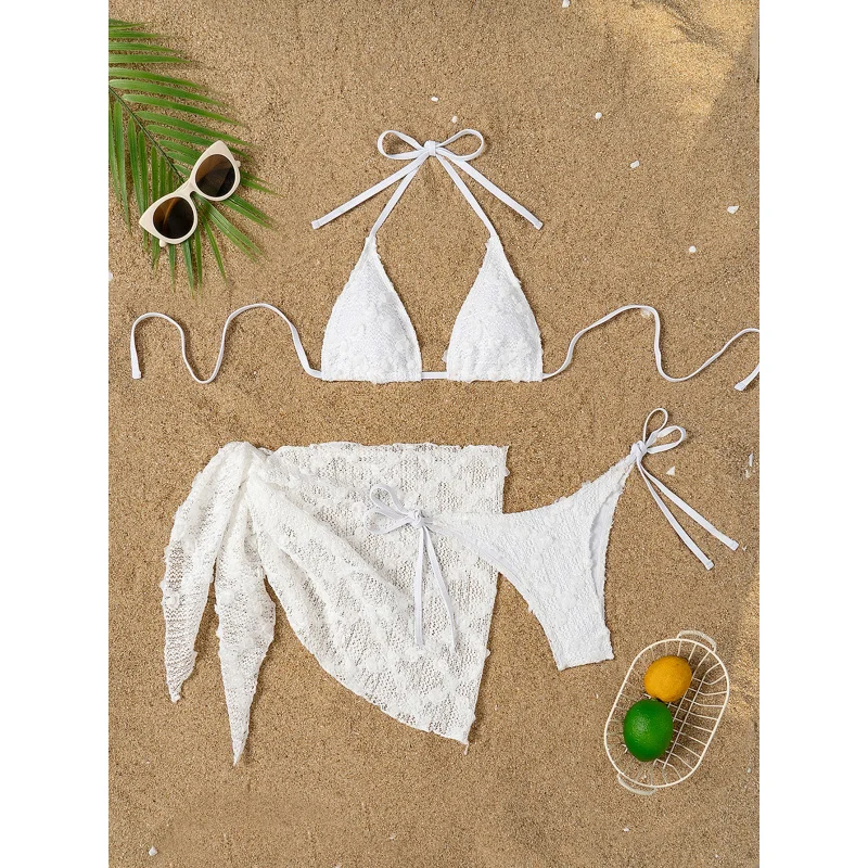 2025New Hot-Selling Two-Piece Bikini Mesh Sexy Slim Halter Tie Swimsuit In Stock Women's Swimwear