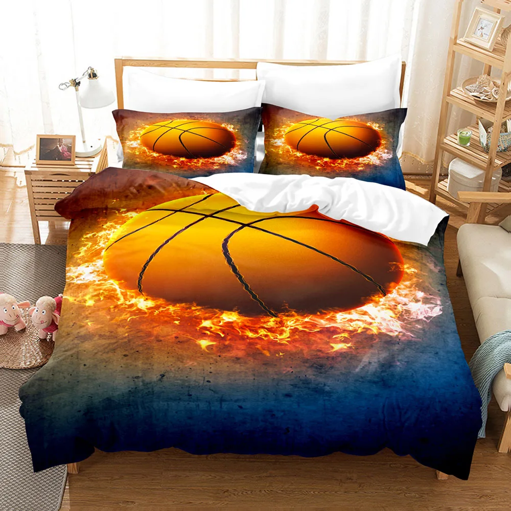 Kinder-Bettwäsche-Sets 2025, 3D-gedrucktes Basketball-Fußball-Bettbezug-Set, weich, bequem, ohne Kern, Heimtextilien-Dekor für Jungen, Geschenk – Detail 4