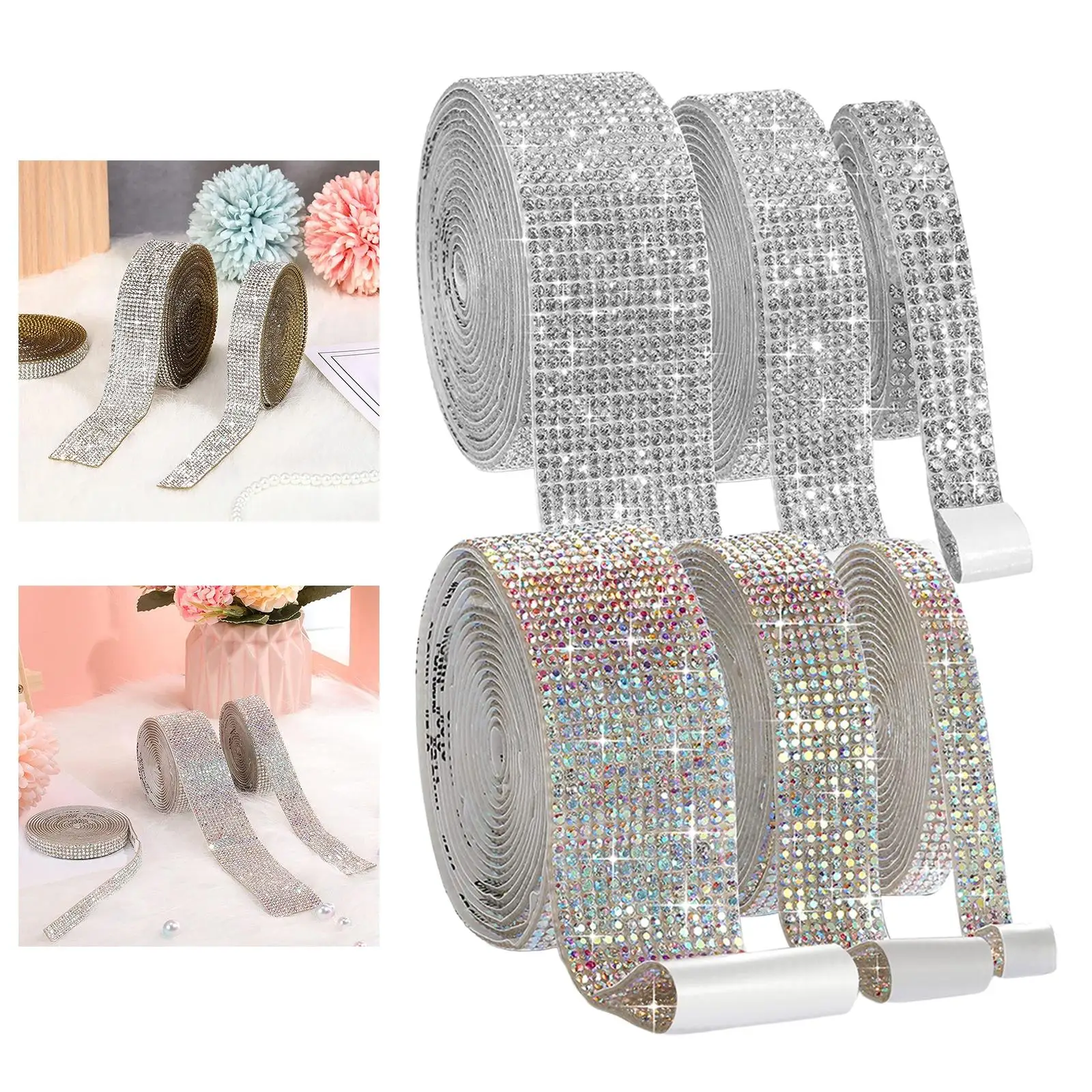 3Roll Self-Adhesive Crystal Rhinestone Diamond Ribbons DIY Diamond Car Decor