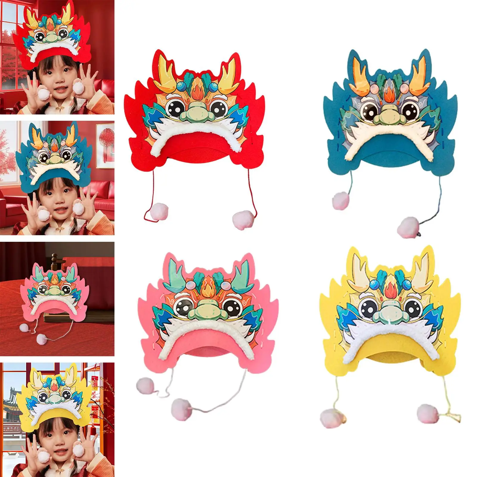 Chinese New Year Dragon Hat Cute Ornament DIY Craft New Year Party Costume Headgear Spring Festival Gift Dragon Head Hat