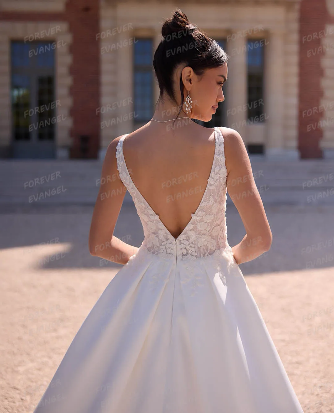 Einfache Brautkleider mit V-Ausschnitt für Damen, A-Linie, Brautkleider, sexy Spitzenapplikationen, seitlicher Schlitz, individuell gestaltet, rückenfrei, 2025, Vestidos De Novia