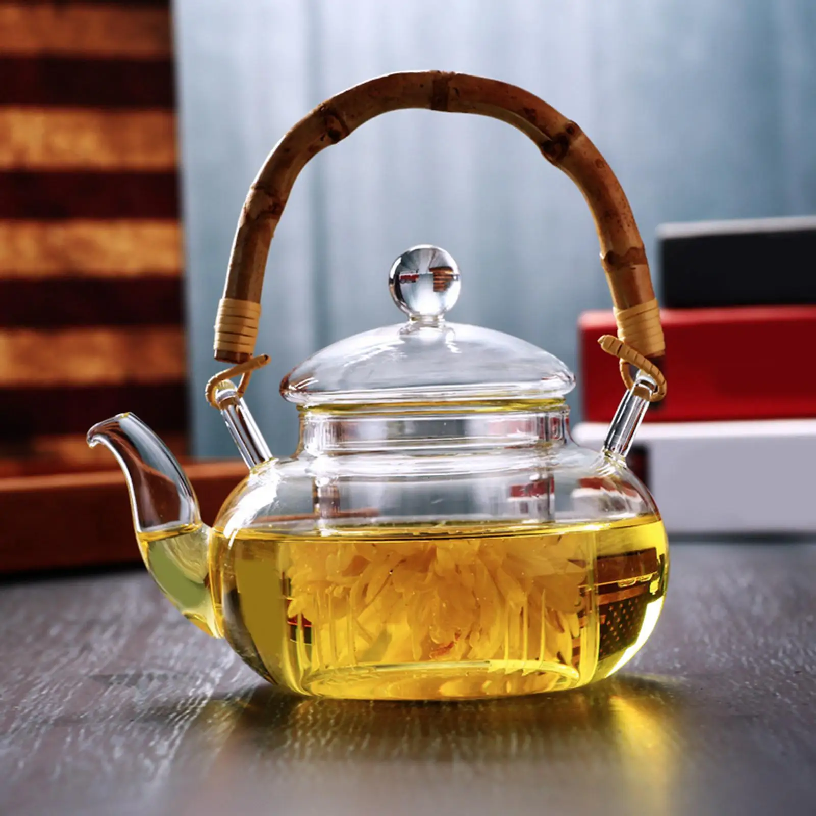 Imagen 3: Tetera de vidrio, mango de madera para agua con infusor, tetera para bebidas
