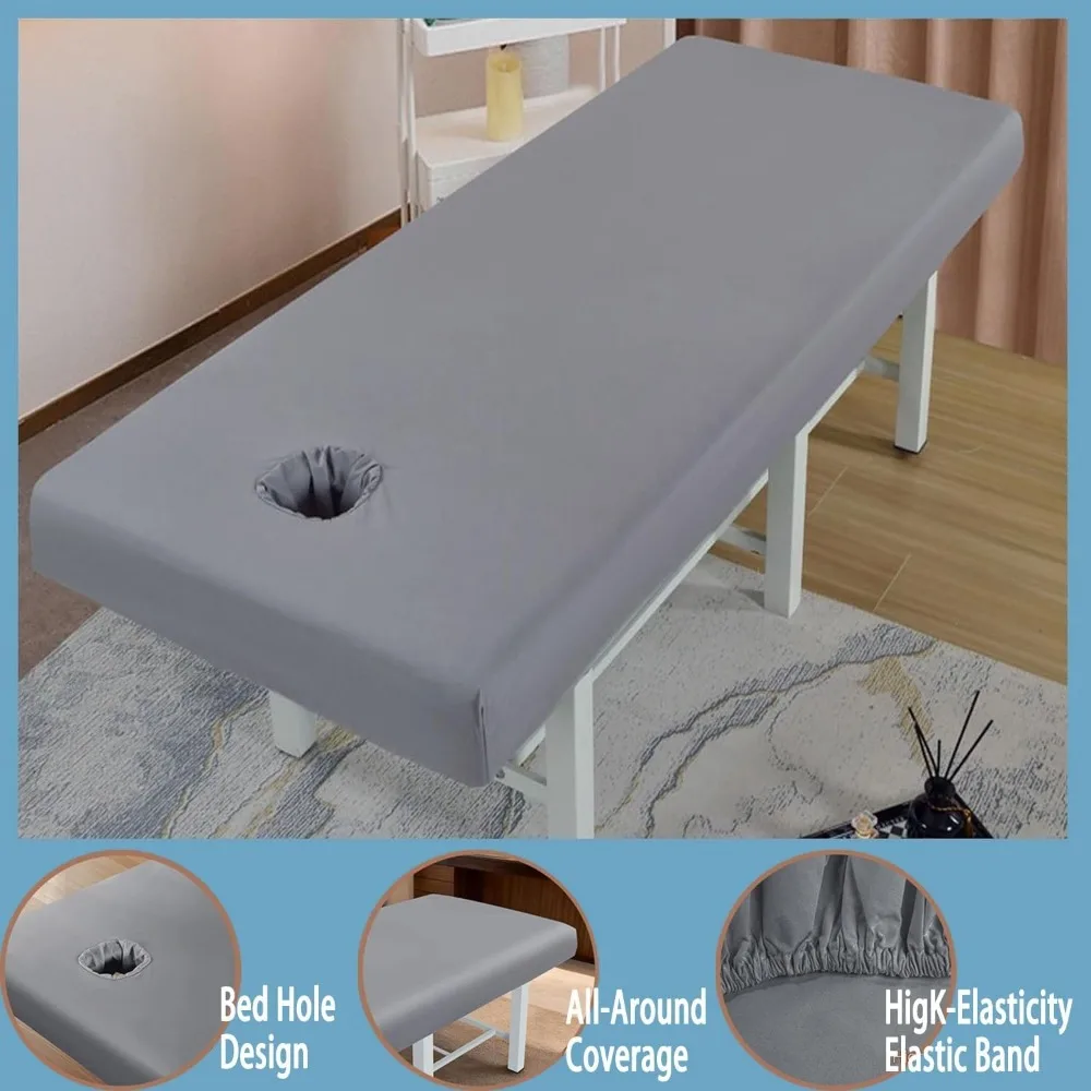 2PCS Massage Table Bed Fitted Sheet Elastic Full Cover Rubber Band Massage SPA Treatment Bed Cover with Hole Non Slip Washable