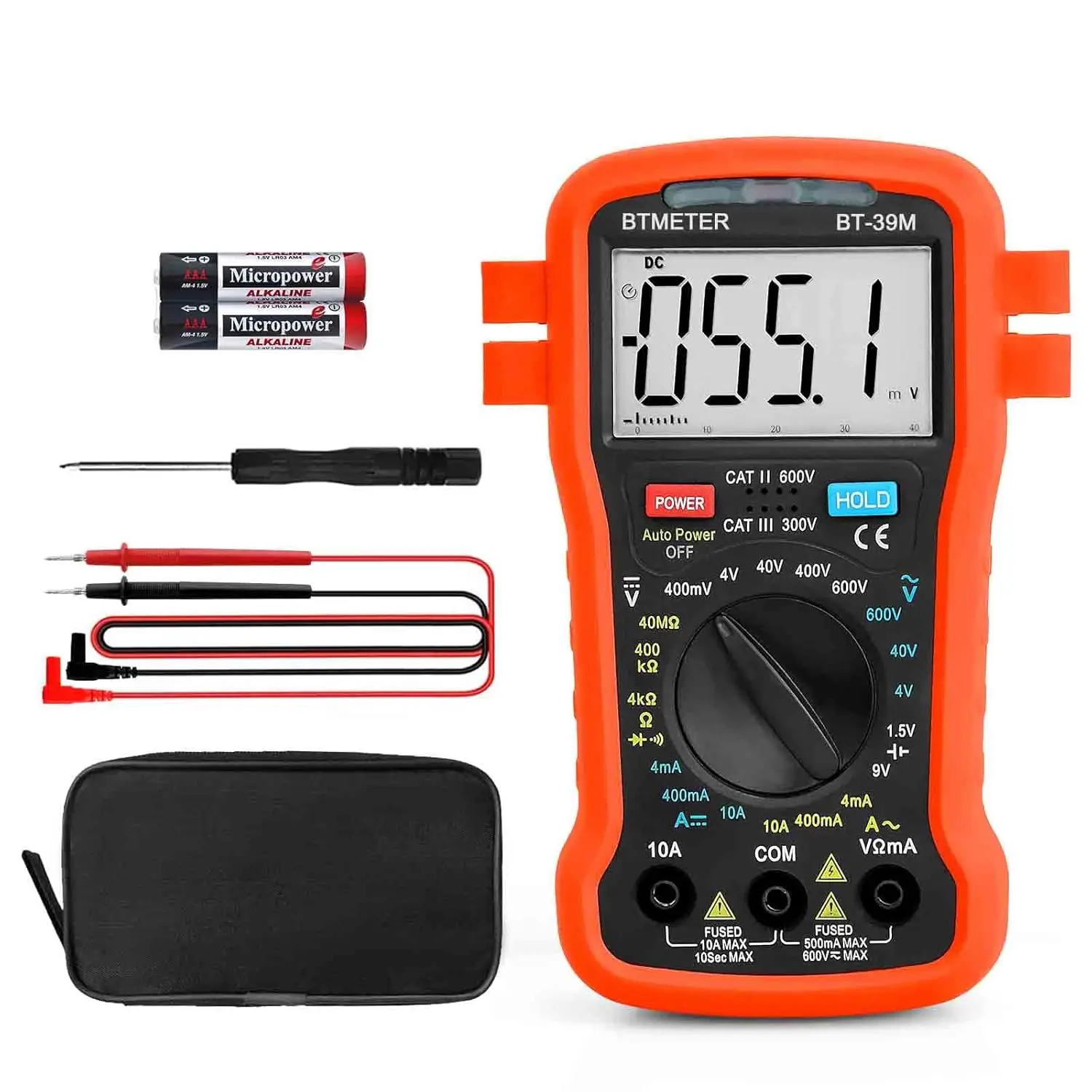 BT-39M Digital Multimeter 39M Electrical Tester, 4000 Counts TRMS Voltmeter AC DC Volt Current Ohm Meter with Continuity Buzzer