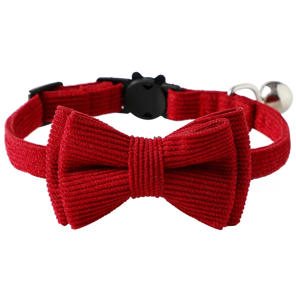 Cotton Soft Red Cat Collar with Bowtie Tiny Bell Safety Buckle Adjustable Kitten Cat Collars Pet Accessories Pet\'s Gift