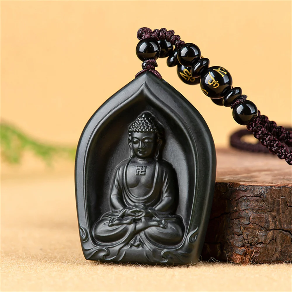 

Vintage Natural Black HeTian Jade Carved Blessing Buddha Lucky Pendant Amulet Necklace Certificate Luxury Jade Jewelry Gift