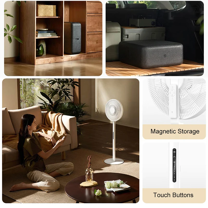 XIAOMI MIJIA DC Inverter Floor Fan Pro, suporta tipo C fonte de alimentação móvel, ventilador de piso retrátil para casa, suporte para aplicativo MI HOME