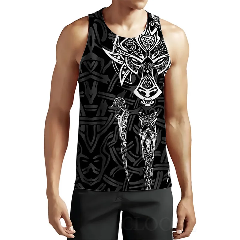 

Vintage Men's Gothic Style Tank Tops Summer Sleeveless 3D Print Viking Top Man Clothing Loose Casual Hot Hip Hop Streetwear Vest