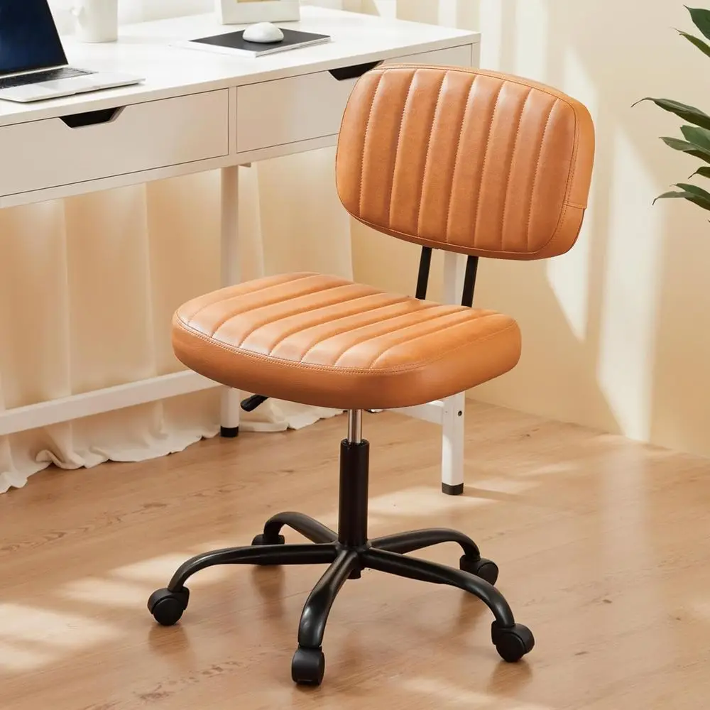 

Small Oice Desk Chair with Wheels, ArmlDesk Chair with Lumbar Support, PU Leather Low Back Adjustable Height 360° Rolling Swivel