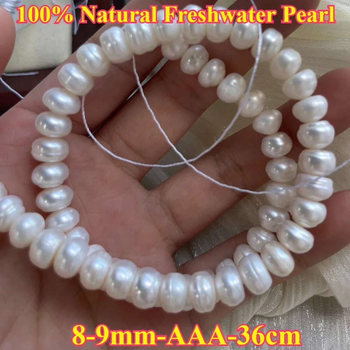

8-9mm AAA Natural Freshwater Pearl Durable White Oval Bun Spacer Bead Jewelry Gift Make DIY Necklace Bracelet Women Wedding