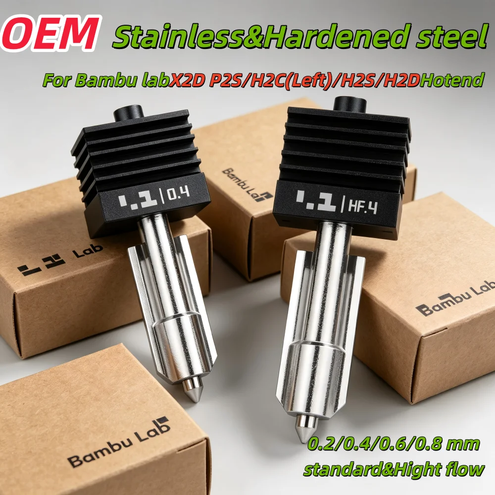 

Official Bambu X2D P2S/H2C（Left）/H2S/H2D Hotend X2D Hotend High Flow &Standard Flow 0.2/0.4/0.6/0.8mm Hardened Steel Quick Swap