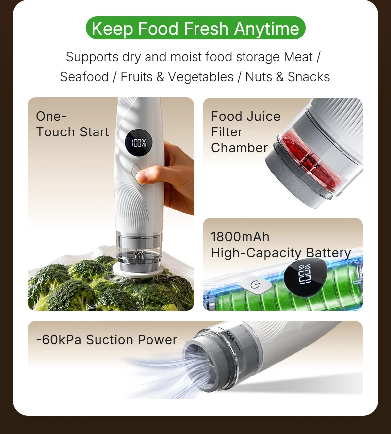 Handheld Vacuum Sealer, Portable Food Vacuum Packer for Kitchen, Household Food Preservation Machine