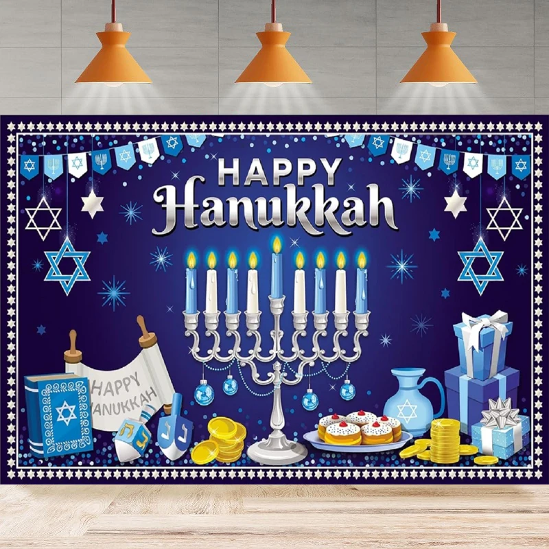 Photography Backdrop Happy Hanukkah Party Supplies Jewish Chanukah Poster Background Home Party Backdrop Wall Banner Decor