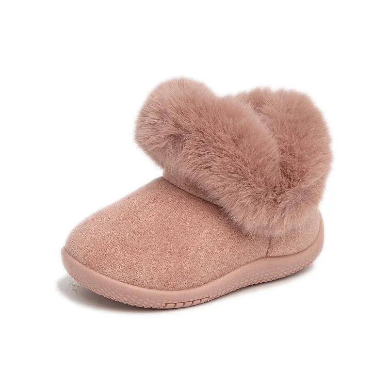 Boys Girls Fleece-Lined Snow Boots Children Flat Cotton Shoes Student Casual Warm Snow Shoes Infant Fleece-Lined Warm Walking