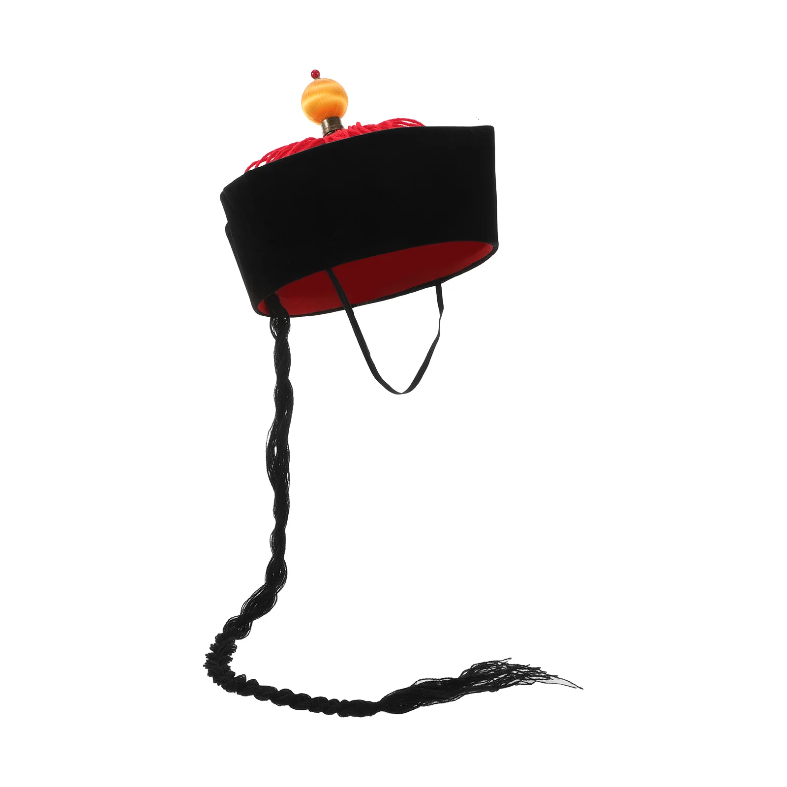 

Ancient Chinese Emperor Hat Black, Hanfu Official Cap Braids Ponytail Traditional Hat For Cosplay Party Stage