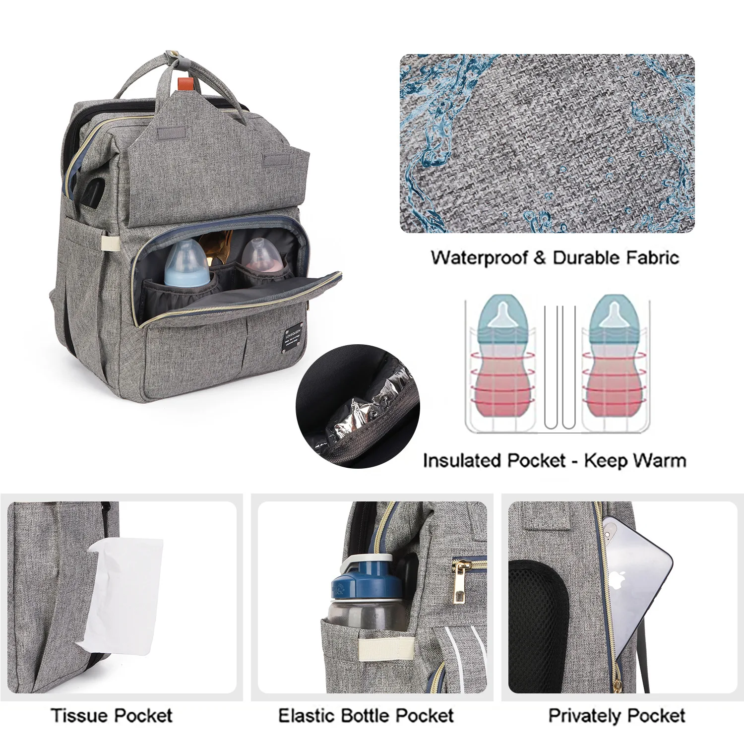 Foldable Baby Bed Waterproof Travel Bag with USB Charge Diaper Bag Backpack with Changing Bed 3 Types 3 in 1 Diaper Bag Backpack 