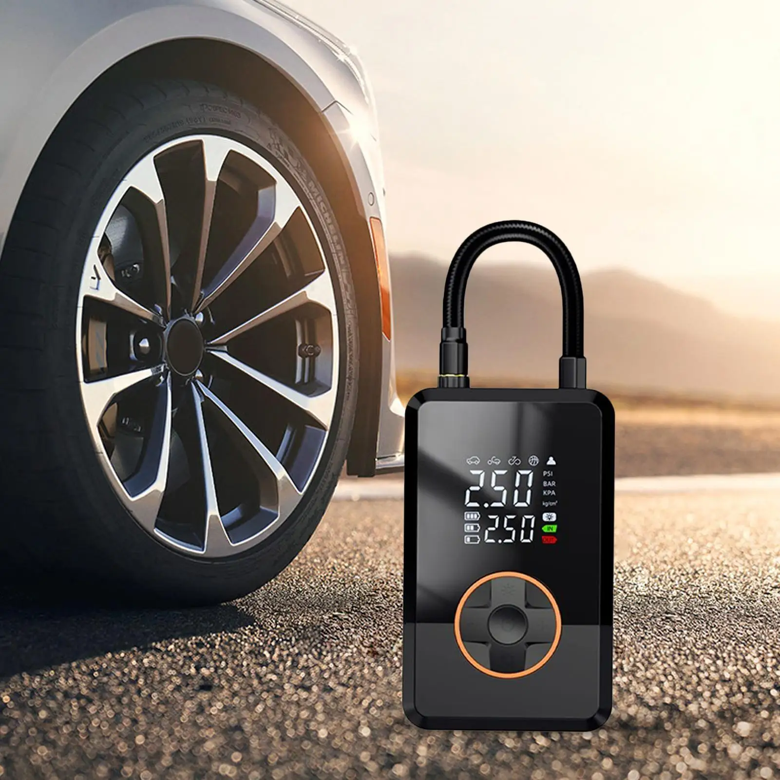 

Air Compressor Portable 130 PSI Portable LED Tire Inflator Electric Basketball Air Pump For Car Bike Auto Truck Road Outdoor