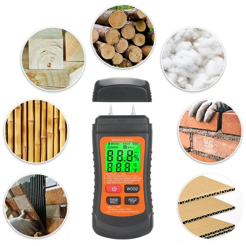 

Classy-2 Needle Wall Cardboard Multifunctional Timber Humidity Tester Moisture Content Detector Digital Wood Moisture Meter