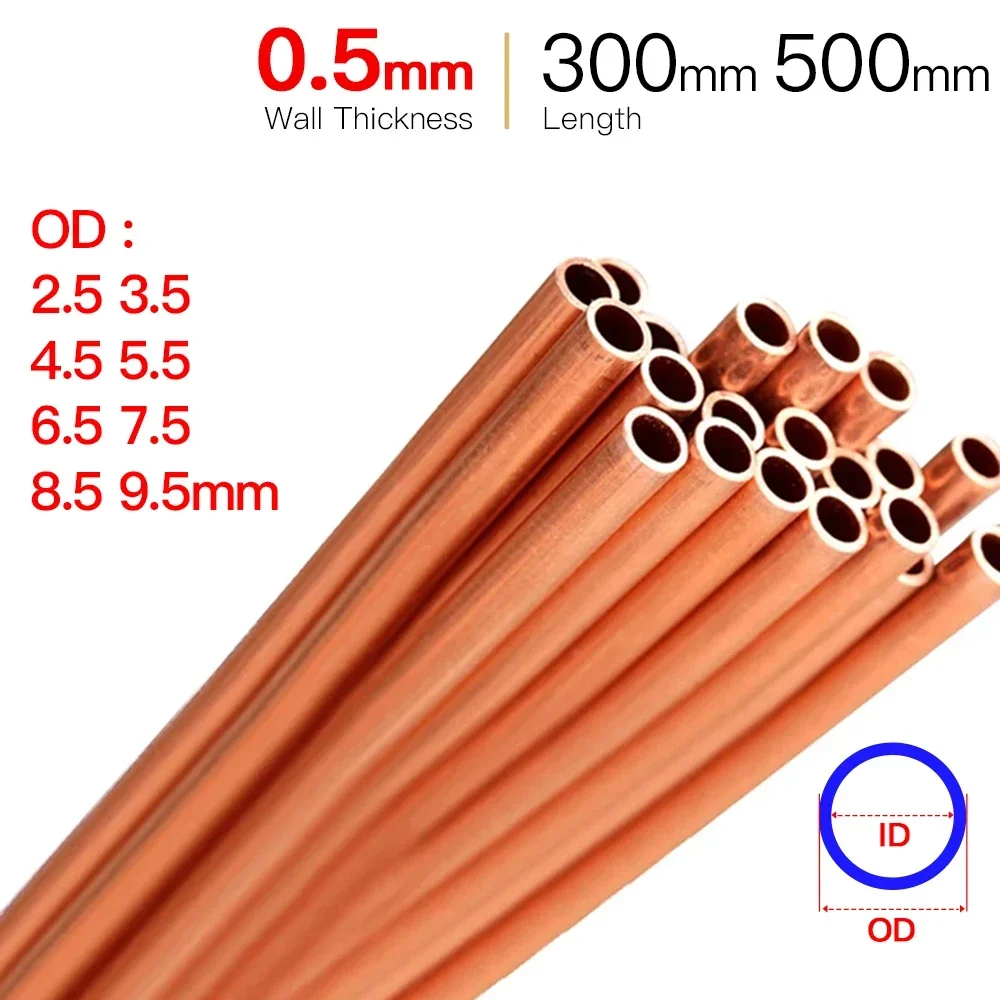 

Copper pipe 0.5mm wall thickness 2.5-9.5mm OD 300 500mm length Hollow straight round tubule cooper tube piping thin-wall