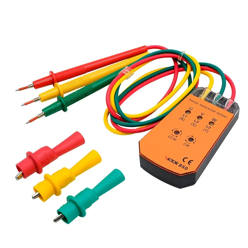 RuoShui 850 Three Phase Indicator Cable Tracker Rotation Phase Sequence Tester With LED Light Indicator 200V- 600V Voltage Meter