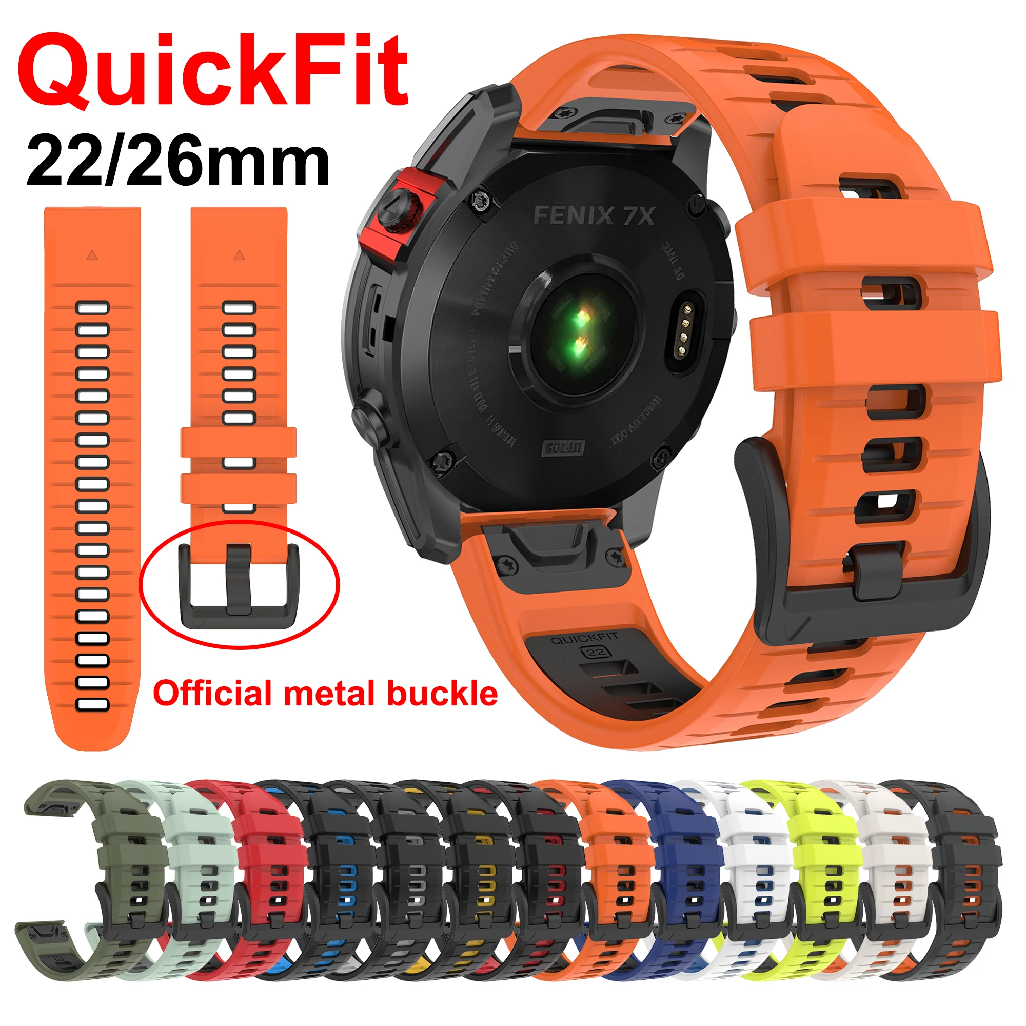 22 26mm Silikonarmband für Garmin Fenix 7 7X Pro 6 6X 5 5X Plus Fenix 8 47 51mm Quatix 8 7 6 Tactix 8 7 965 MARQ QuickFit Correa