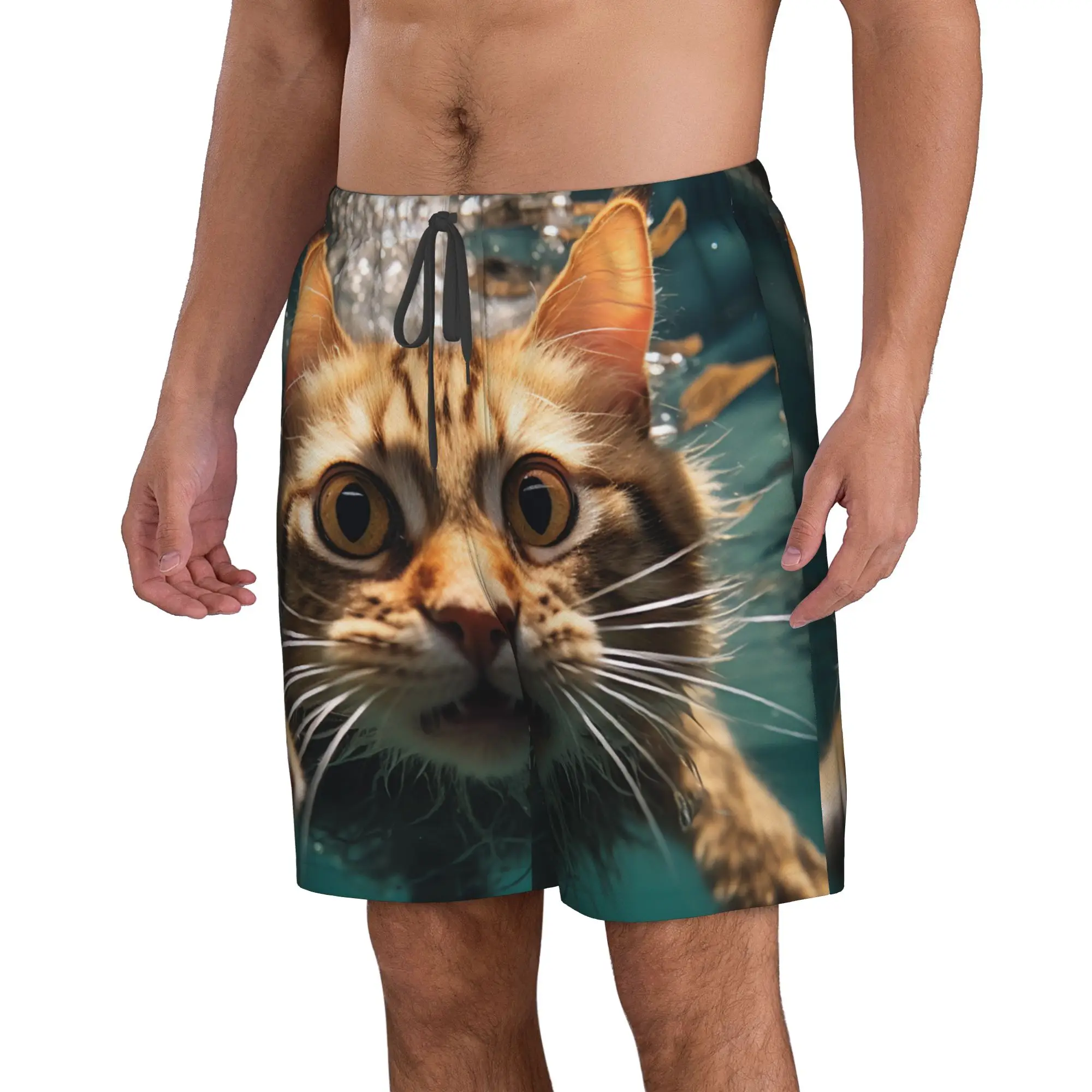 Orange Cat Swimming In The Water Trunks Beach Board Shorts Casual Quick Dry Swim Summer Men Pants