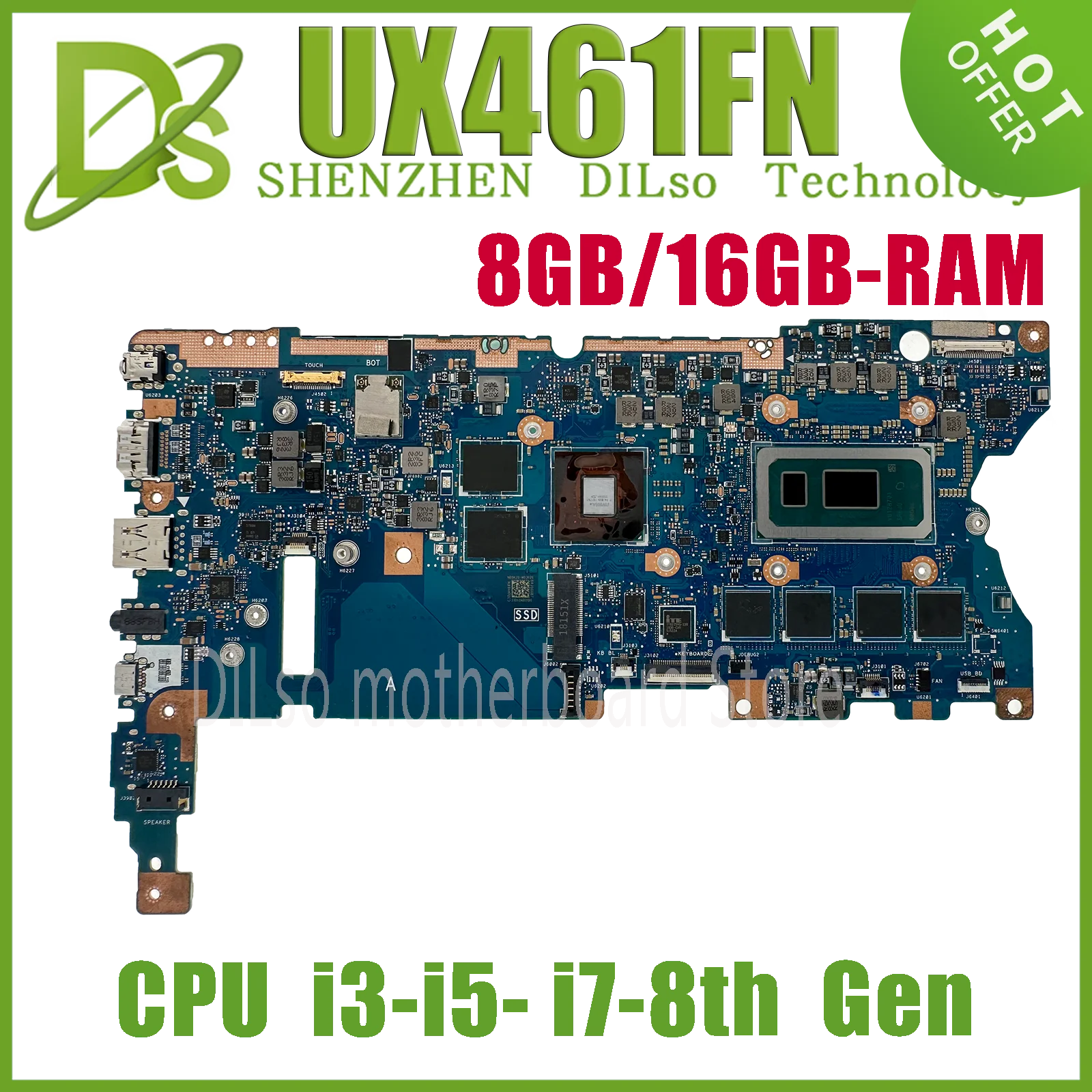 

KEFU UX461UN Laptop Motherboard For ASUS Zenbook Flip 14 UX461UA UX461U UX461FN UX461 Mainboard W/4GB/8GB/16GB-RAM i3 i5 i7-8th