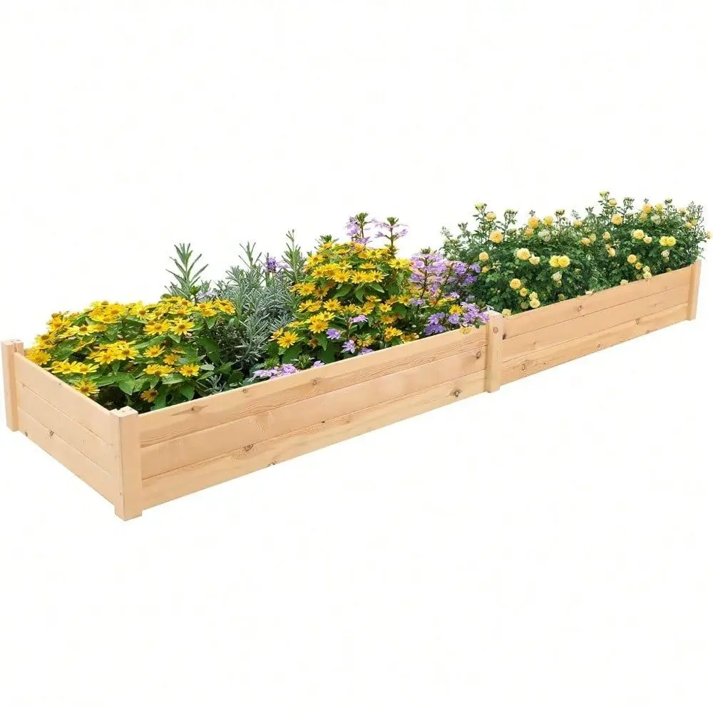

Gardens 8ft Raised Garden Bed Wooden Garden Box, Planter Box Kit For Planting Flowers Vegetables Fruits, Natural