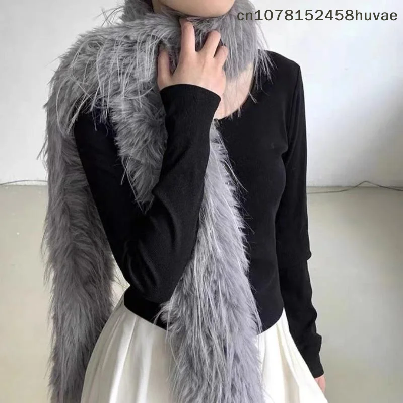 

{MAX-66} Luxury Plush Long Strip Fluffy Scarf Neckerchief Winter Outdoor Thicken Warm Tassel Versatile Scarves Shawl