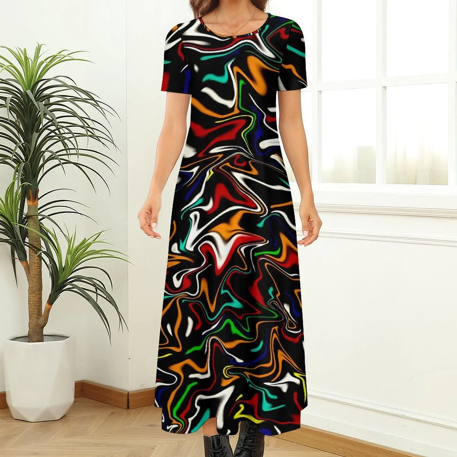 Neon Paint Dress Liquid Print Funny Bohemia Long Dresses Women Cute Maxi Dress Gift Idea