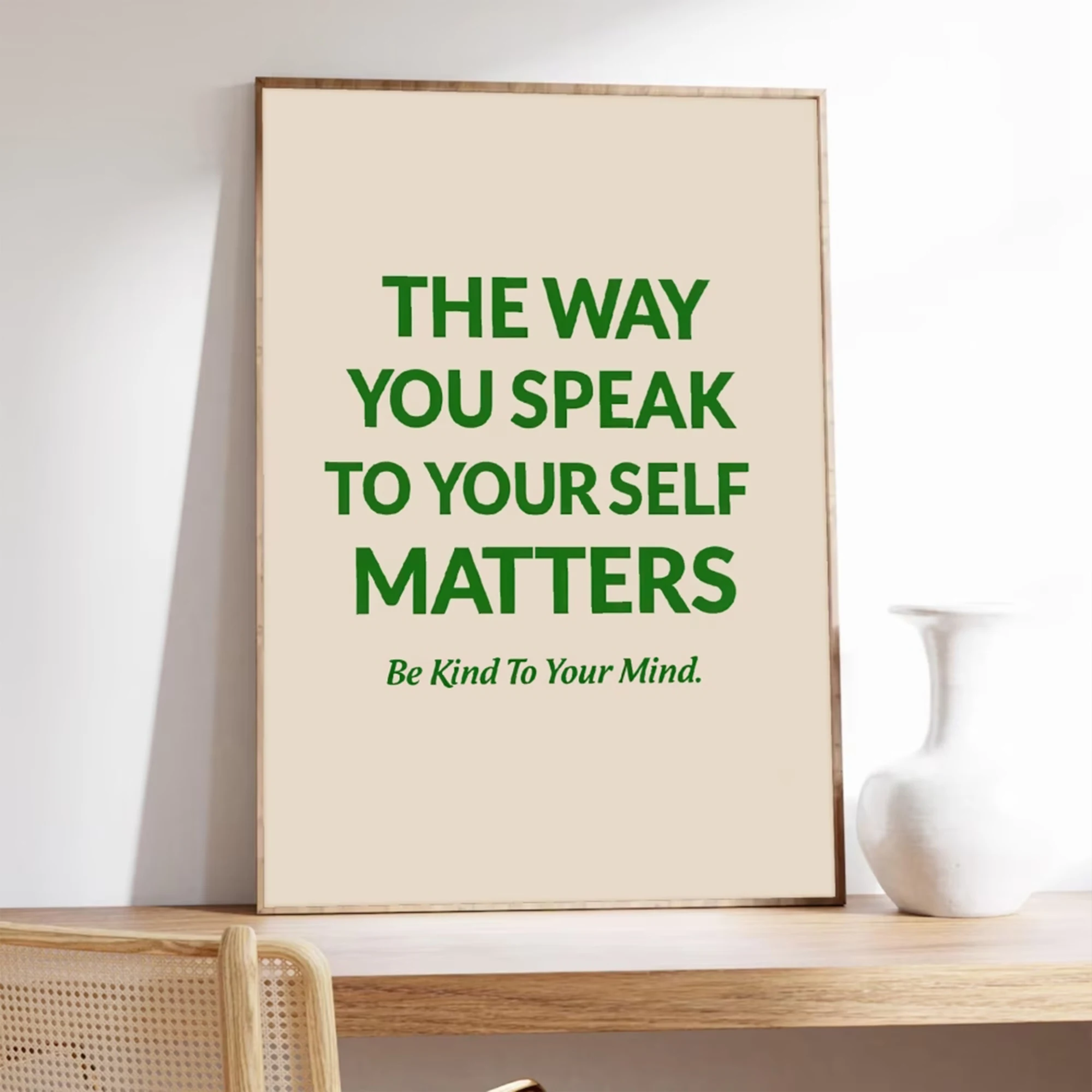 Modern The Way You Speak To Yourself Matters Bold Green Wall Art Print Canvas Painting Poster Picture For Living Room Home Decor
