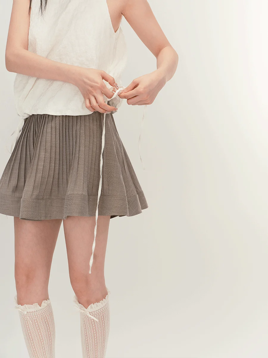 

GOMUR Heavyweight Pleated Skirt Women's High Waist A-Line Silhouette Spring Faion Commute Sle Polyester Blend