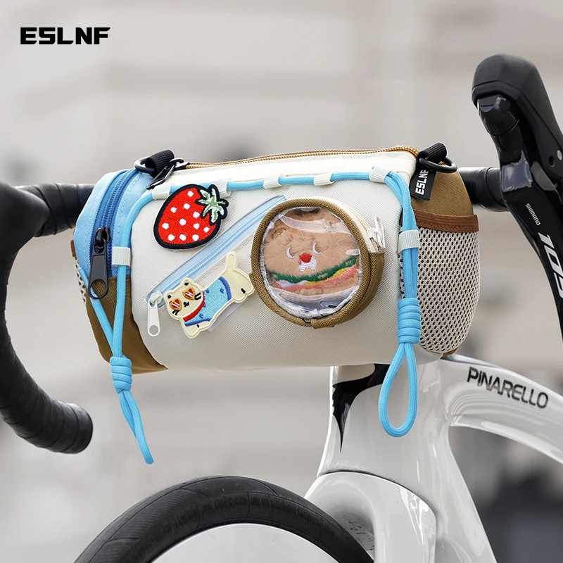 

ESLNF Large-capacity Bicycle Bag Cartoon Velcro DIY Bicycle Front Bag Outdoor Cycling Storage Bag Cute Shoulder Bag