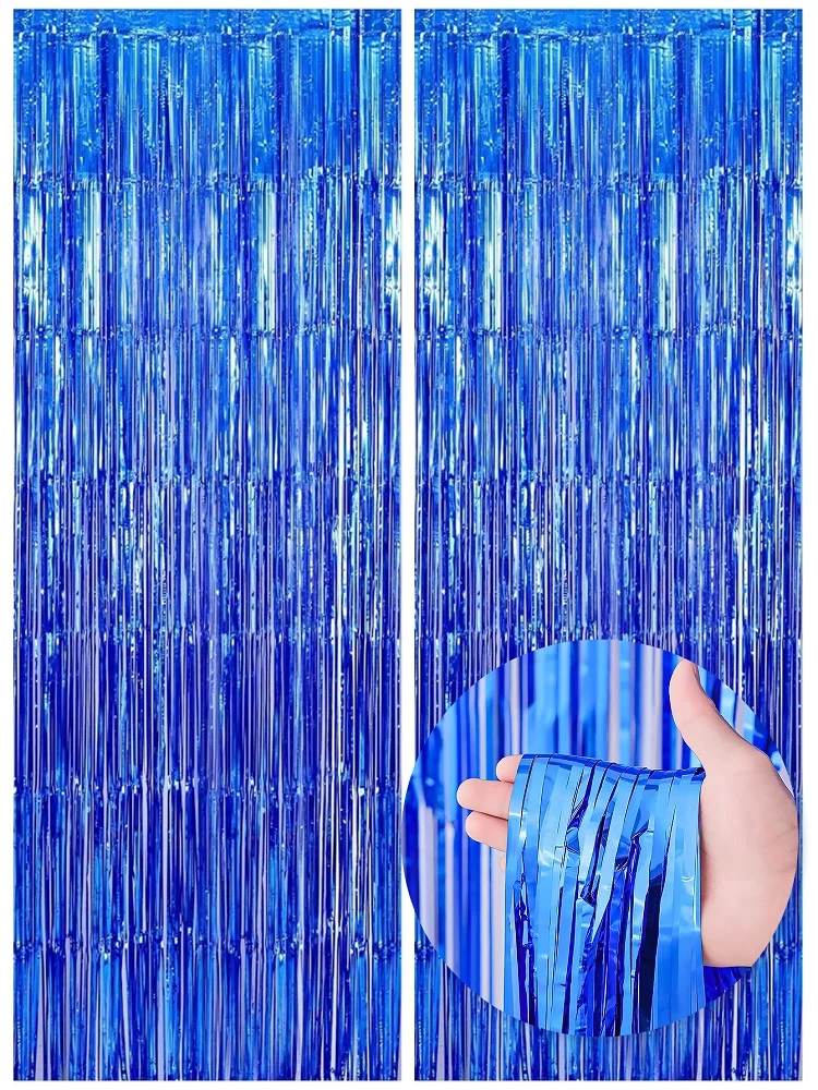 2 Stück - 1*2m Metallfolien-Fransenvorhänge für Party-Hintergrundwand-Dekoration, glänzende Aluminiumfolien-Wandvorhänge mit Quasten – Detail 7